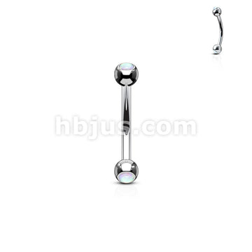 Opal Set Balls On Both Sides 316L Surgical Steel Curved Barbells - Image 4