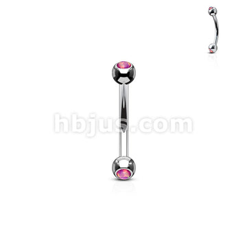Opal Set Balls On Both Sides 316L Surgical Steel Curved Barbells - Image 5