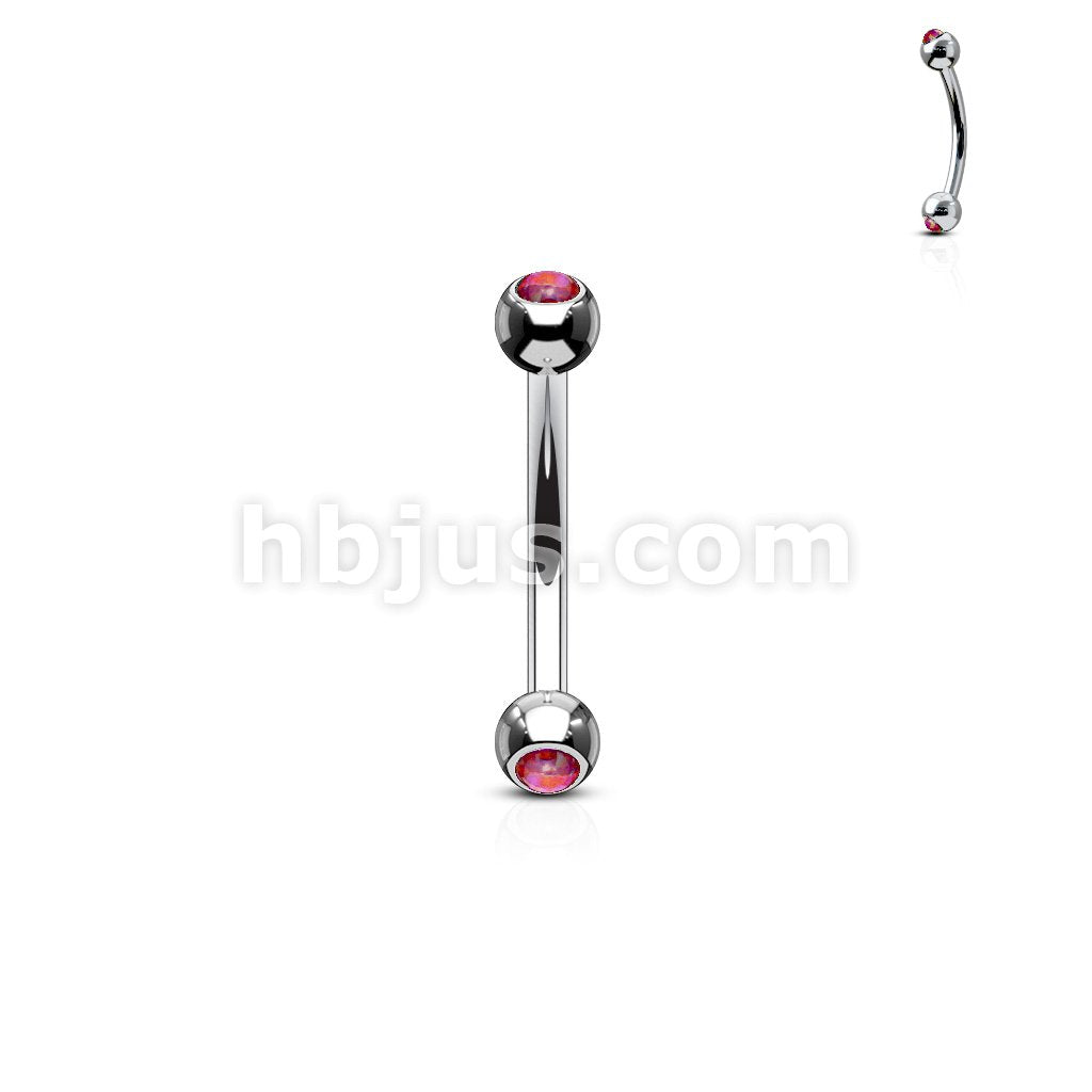 Opal Set Balls On Both Sides 316L Surgical Steel Curved Barbells - Image 6