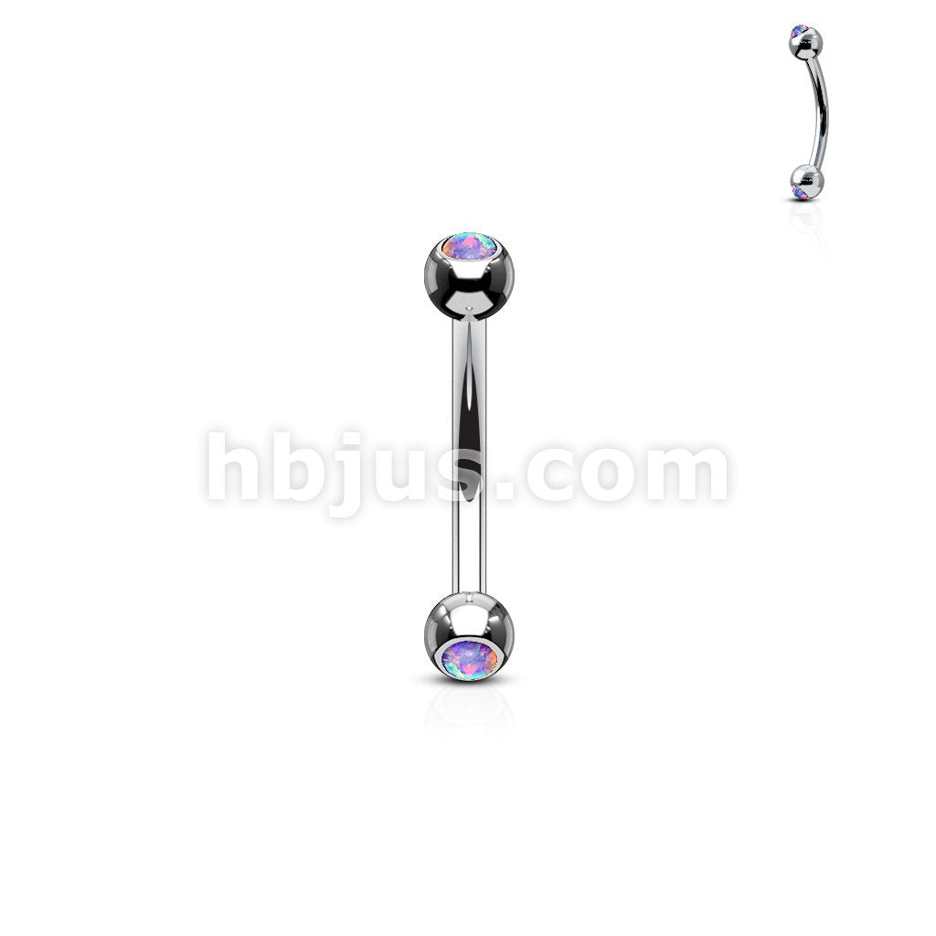 Opal Set Balls On Both Sides 316L Surgical Steel Curved Barbells - Image 7