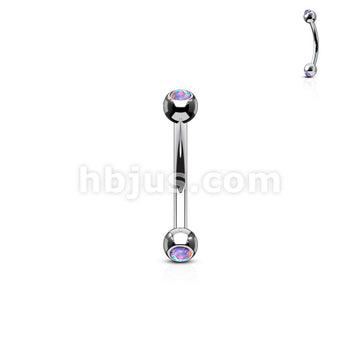 Opal Set Balls On Both Sides 316L Surgical Steel Curved Barbells - Image 7