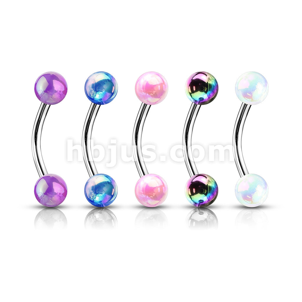 Metallic AB Coating Balls Over 316L Surgical Steel Curved Barbells for... - Image 9