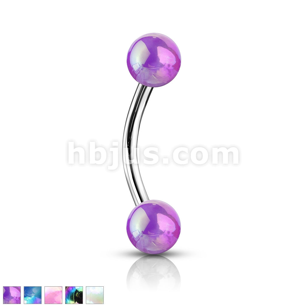 Metallic AB Coating Balls Over 316L Surgical Steel Curved Barbells for... - Image 2
