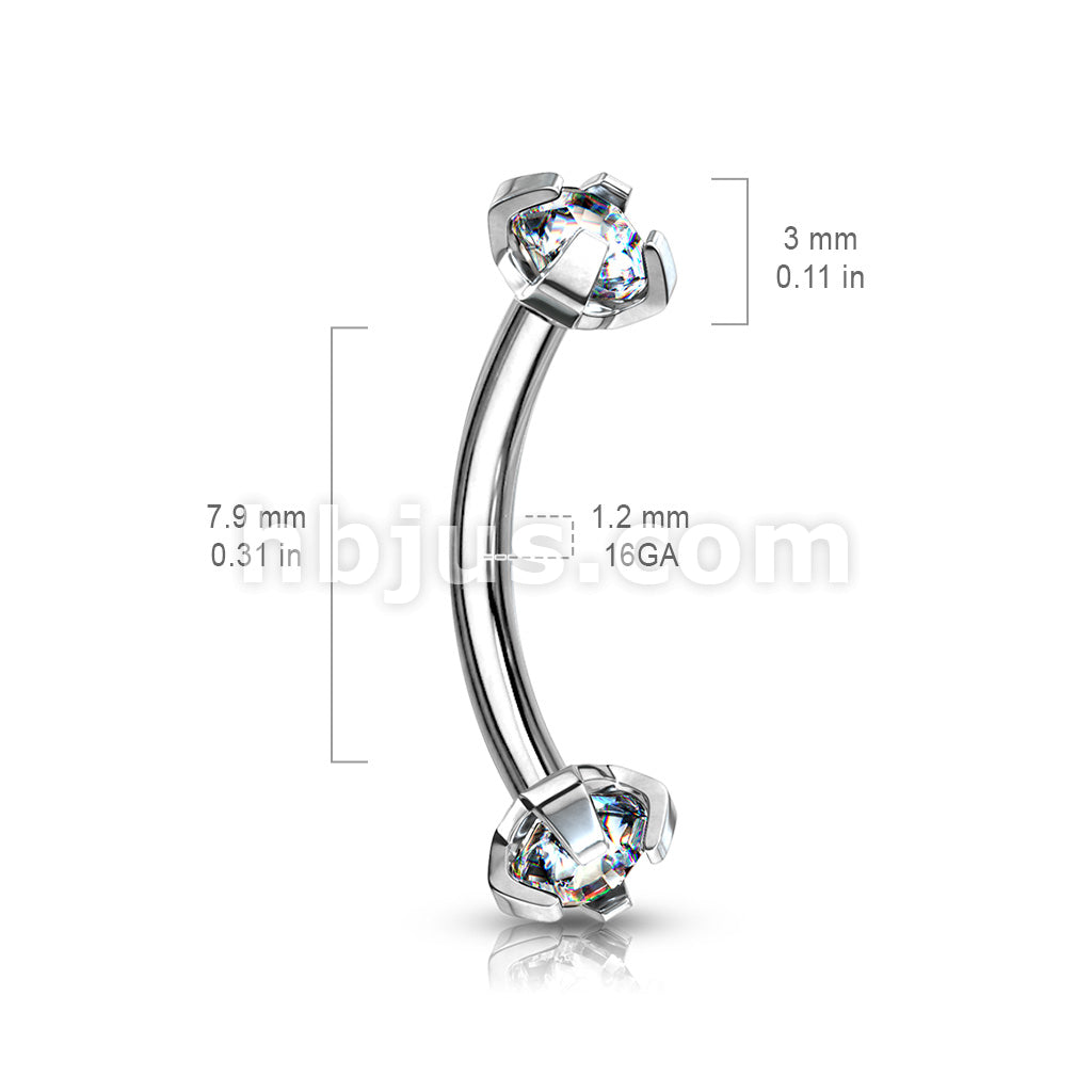 Prong Set CZ Internally Threaded 316L Surgical Steel Eyebrow Curve Ring - Image 11