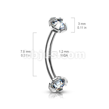 Prong Set CZ Internally Threaded 316L Surgical Steel Eyebrow Curve Ring - Image 11