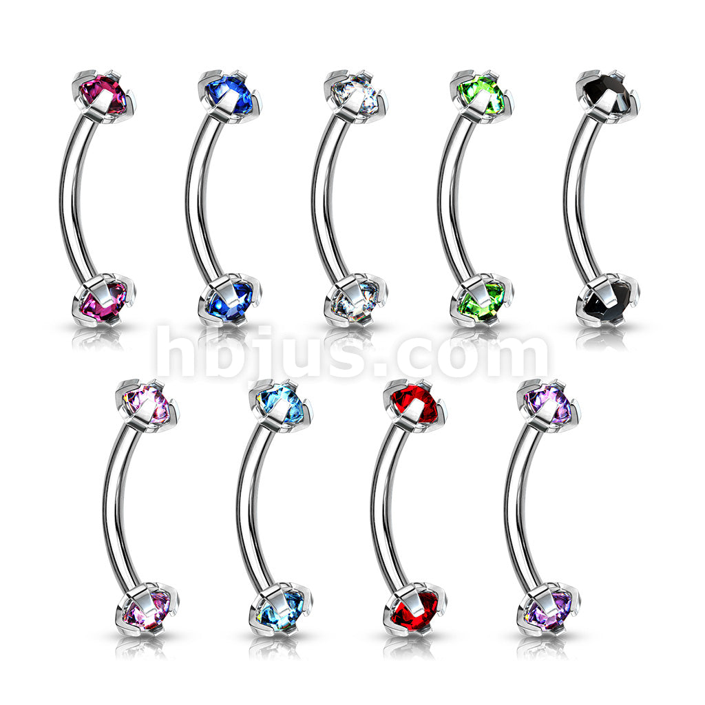 Prong Set CZ Internally Threaded 316L Surgical Steel Eyebrow Curve Ring - Image 12
