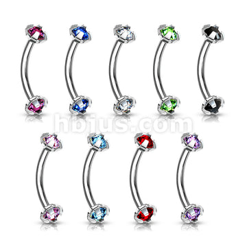 Prong Set CZ Internally Threaded 316L Surgical Steel Eyebrow Curve Ring - Image 12
