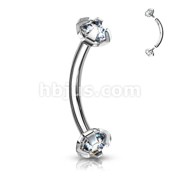 Prong Set CZ Internally Threaded 316L Surgical Steel Eyebrow Curve Ring - Image 4