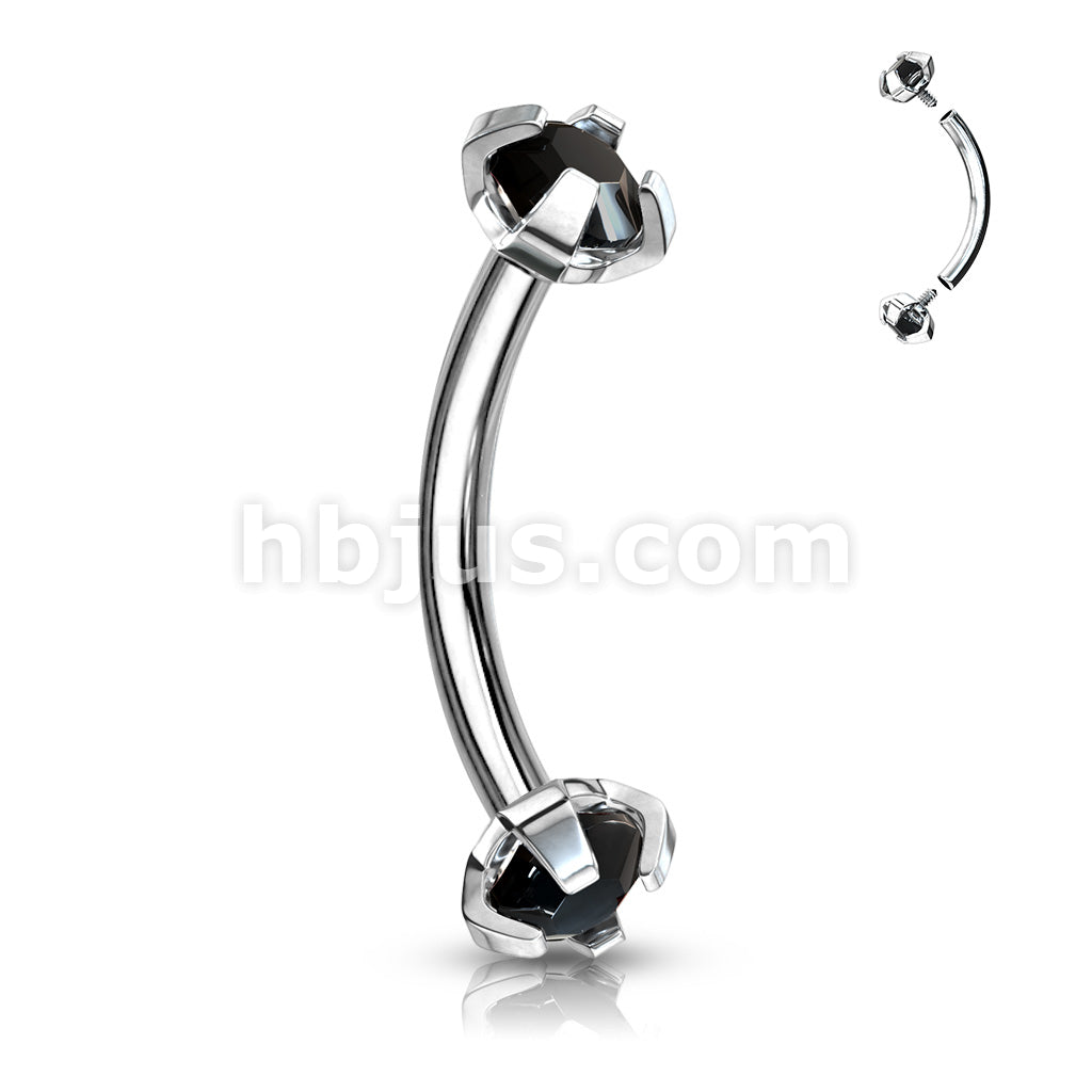 Prong Set CZ Internally Threaded 316L Surgical Steel Eyebrow Curve Ring - Image 6
