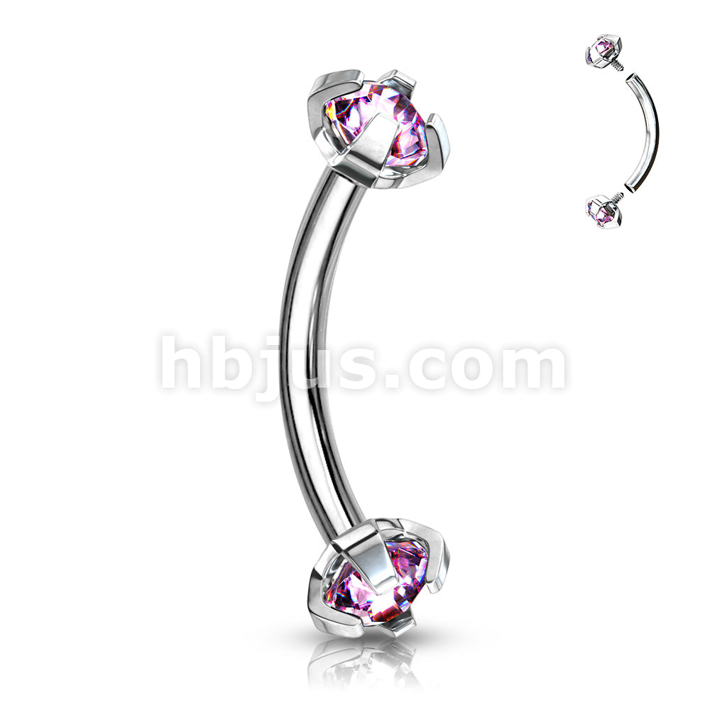 Prong Set CZ Internally Threaded 316L Surgical Steel Eyebrow Curve Ring - Image 7