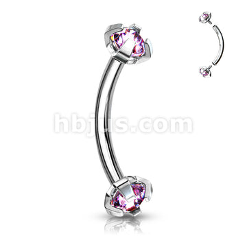 Prong Set CZ Internally Threaded 316L Surgical Steel Eyebrow Curve Ring - Image 7