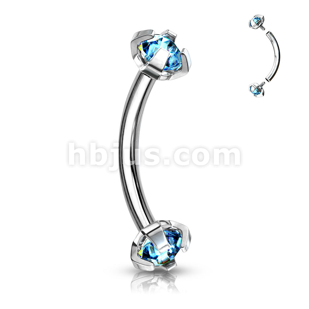 Prong Set CZ Internally Threaded 316L Surgical Steel Eyebrow Curve Ring - Image 8