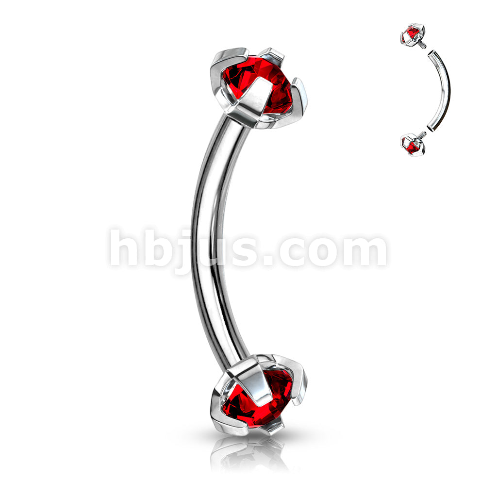 Prong Set CZ Internally Threaded 316L Surgical Steel Eyebrow Curve Ring - Image 9