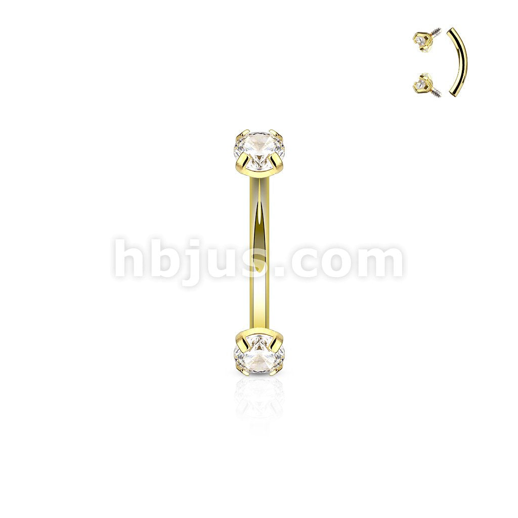 Plated Prong Set Clear CZ Internally Threaded 316L Surgical Steel... - Image 2