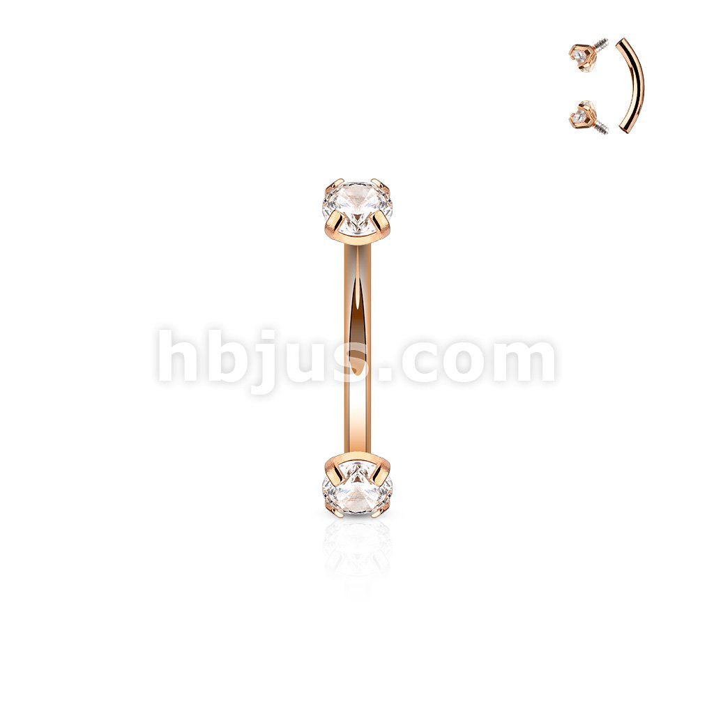 Plated Prong Set Clear CZ Internally Threaded 316L Surgical Steel... - Image 4