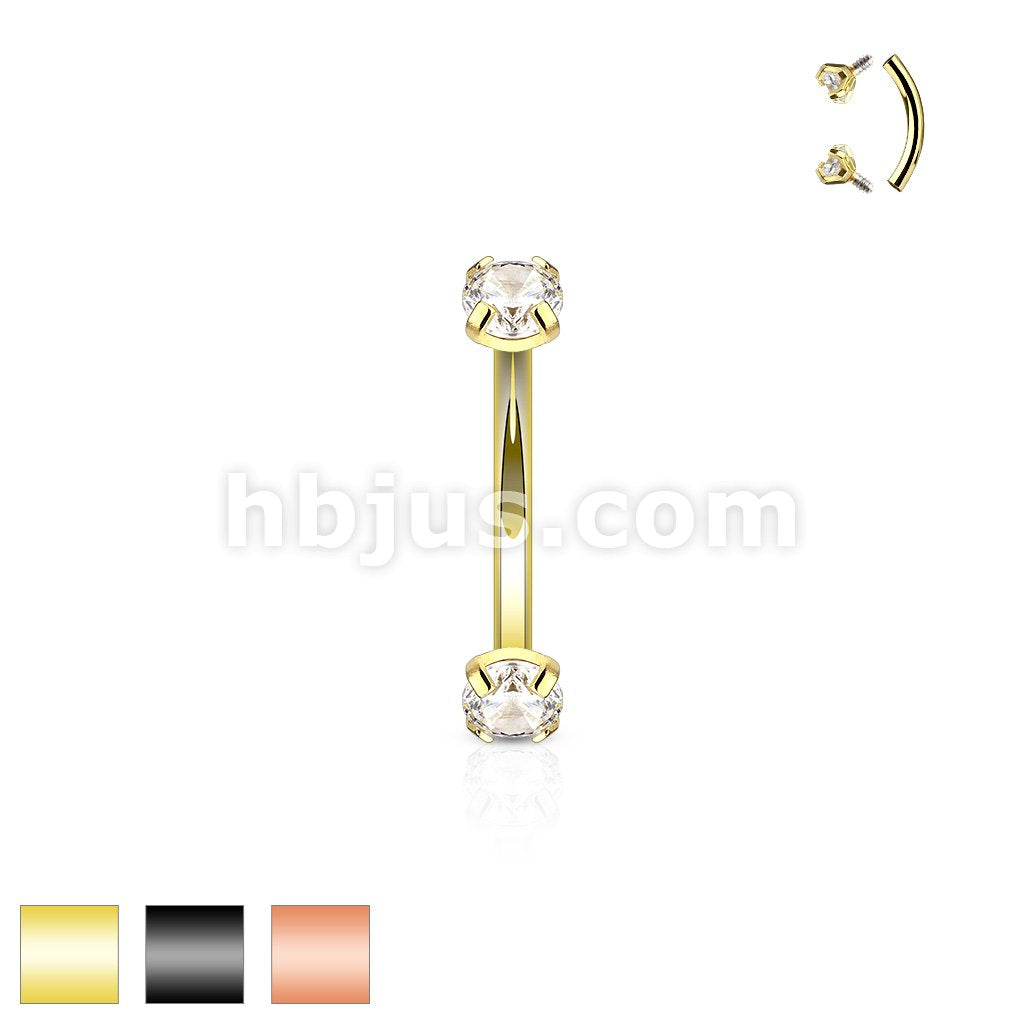 Plated Prong Set Clear CZ Internally Threaded 316L Surgical Steel...