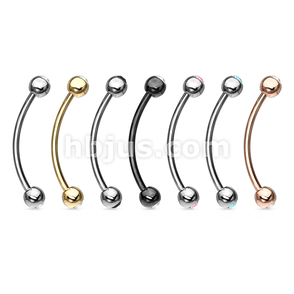 316L Surgical Steel Curved Barbell with Gemmed Ends for Snake Eye... - Image 11