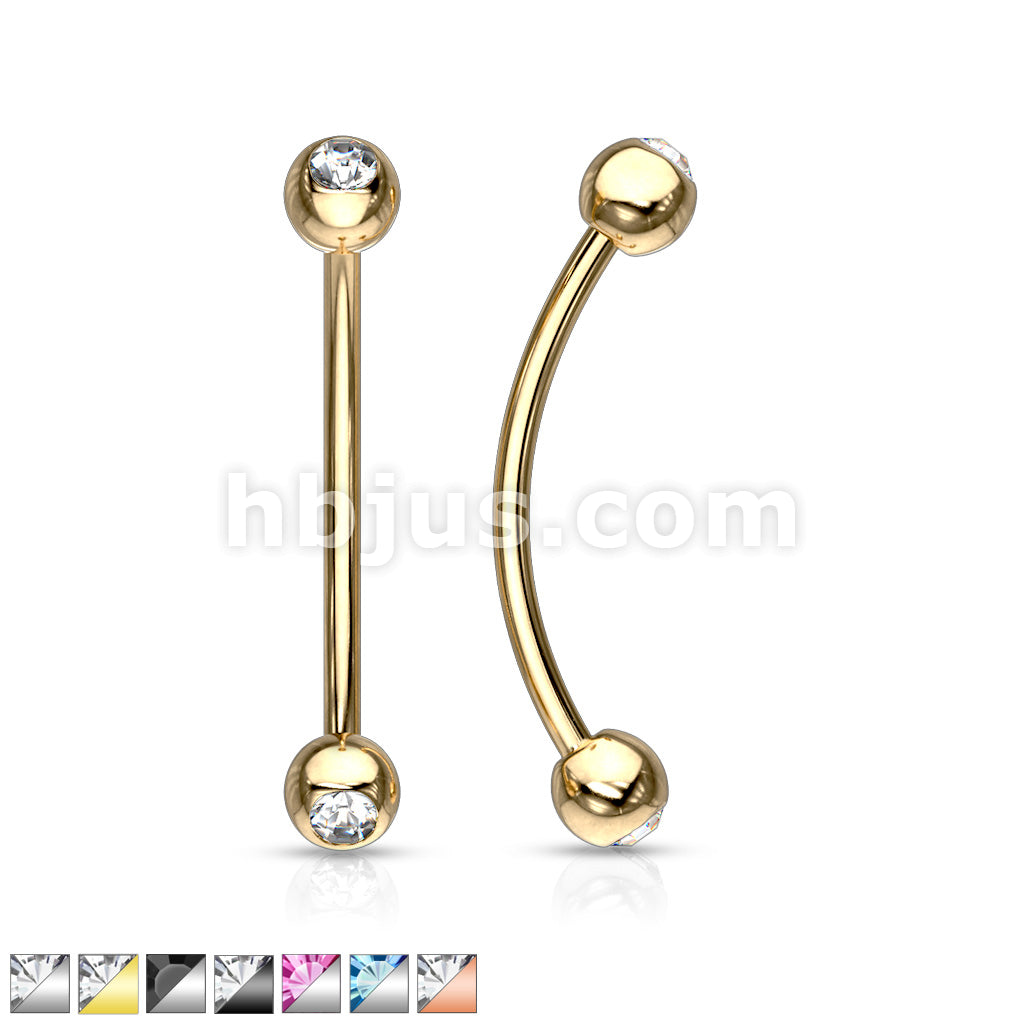 316L Surgical Steel Curved Barbell with Gemmed Ends for Snake Eye... - Image 2