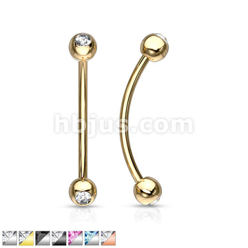 316L Surgical Steel Curved Barbell with Gemmed Ends for Snake Eye... - Image 2