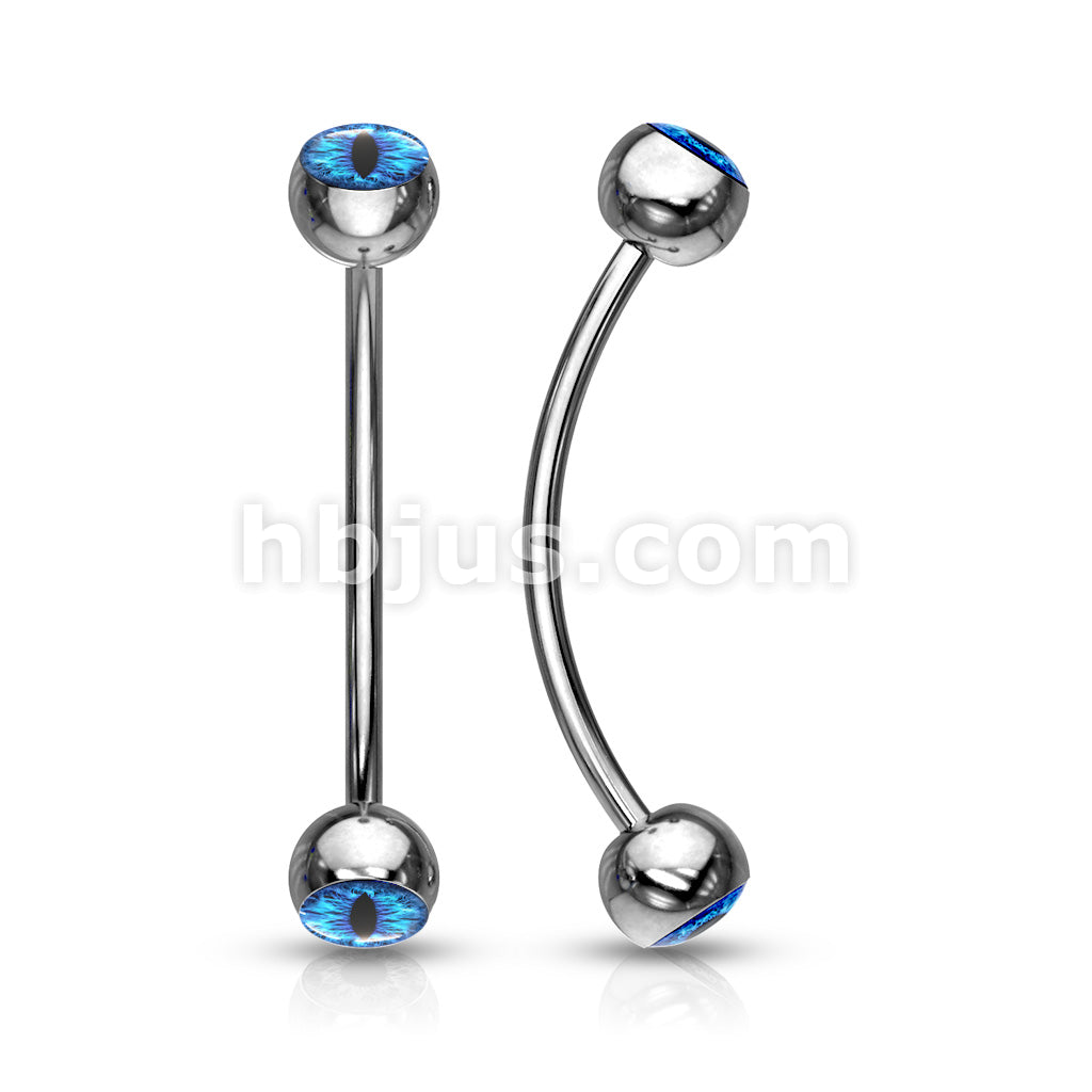 316L Surgical Steel Curved Barbell with Snake Eye Inlaid Ball Ends for... - Image 3