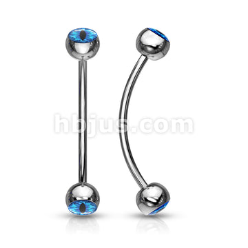 316L Surgical Steel Curved Barbell with Snake Eye Inlaid Ball Ends for... - Image 3