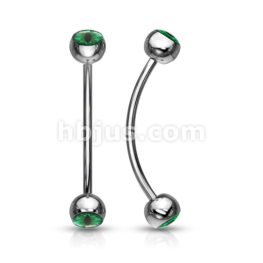 316L Surgical Steel Curved Barbell with Snake Eye Inlaid Ball Ends for... - Image 4