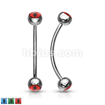 316L Surgical Steel Curved Barbell with Snake Eye Inlaid Ball Ends for... - Image 2