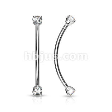 316L Surgical Steel Curved Barbell with Prong Set Round CZ Ends for... - Image 3
