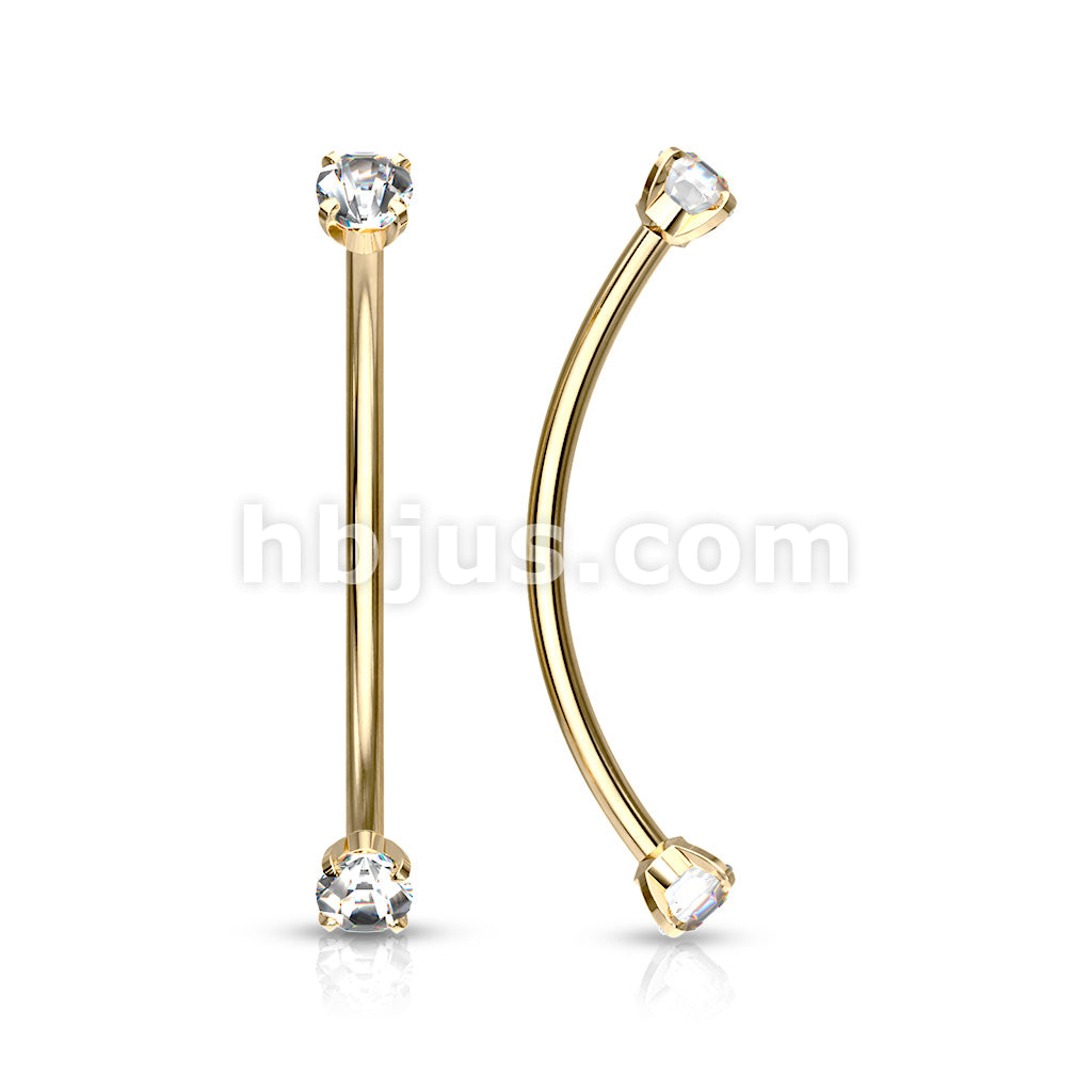 316L Surgical Steel Curved Barbell with Prong Set Round CZ Ends for... - Image 4
