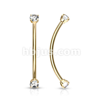 316L Surgical Steel Curved Barbell with Prong Set Round CZ Ends for... - Image 4
