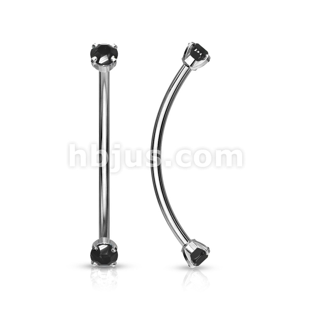 316L Surgical Steel Curved Barbell with Prong Set Round CZ Ends for... - Image 5