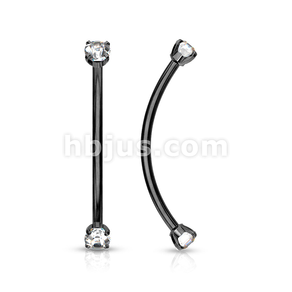 316L Surgical Steel Curved Barbell with Prong Set Round CZ Ends for... - Image 6