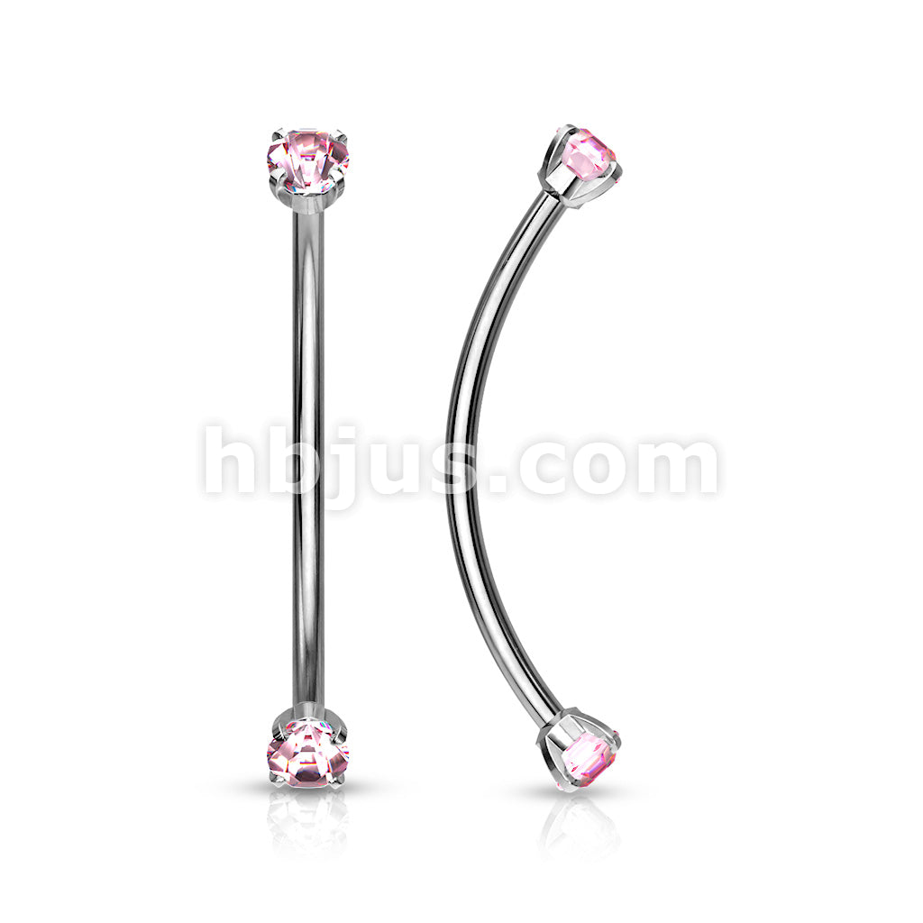 316L Surgical Steel Curved Barbell with Prong Set Round CZ Ends for... - Image 7