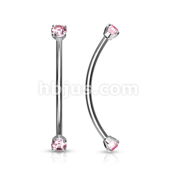 316L Surgical Steel Curved Barbell with Prong Set Round CZ Ends for... - Image 7