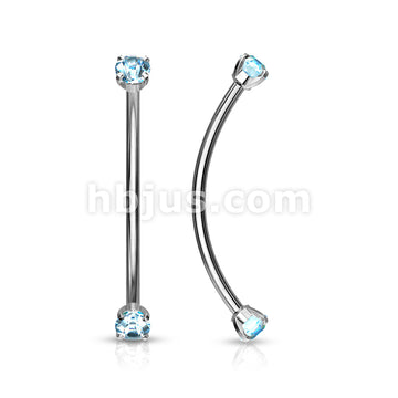 316L Surgical Steel Curved Barbell with Prong Set Round CZ Ends for... - Image 8