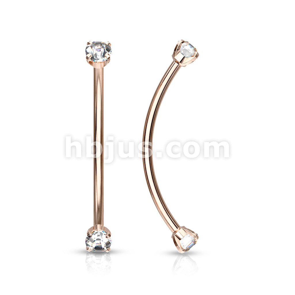 316L Surgical Steel Curved Barbell with Prong Set Round CZ Ends for... - Image 9