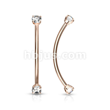 316L Surgical Steel Curved Barbell with Prong Set Round CZ Ends for... - Image 9