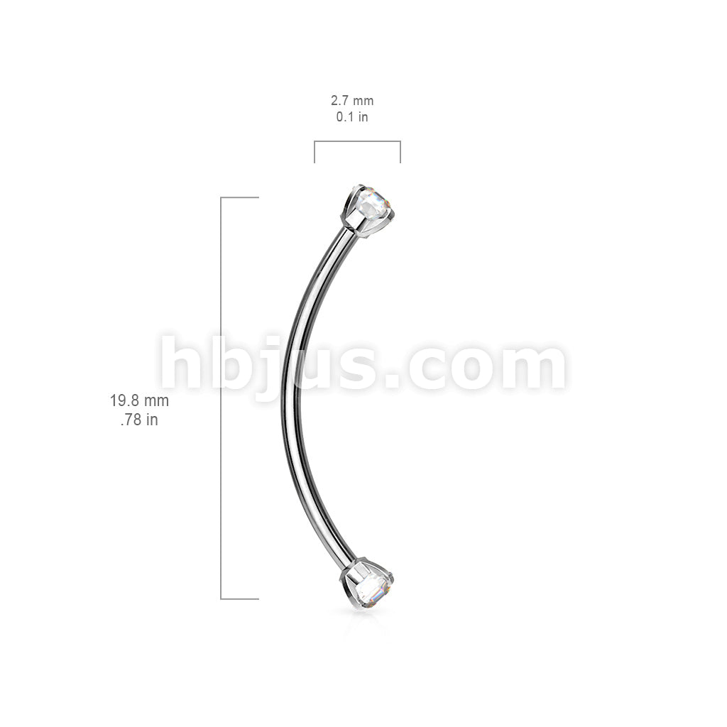 316L Surgical Steel Curved Barbell with Prong Set Round CZ Ends for... - Image 10