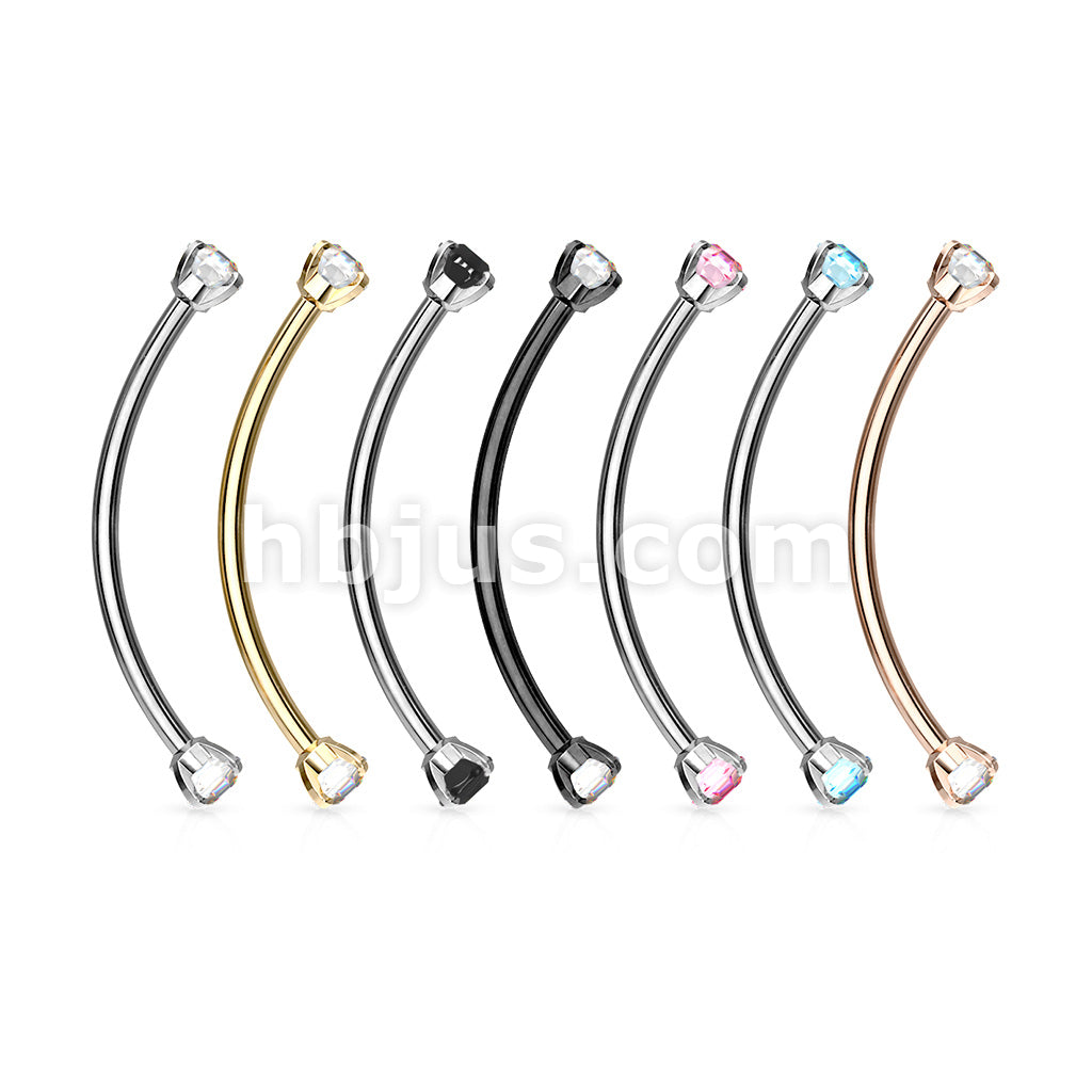 316L Surgical Steel Curved Barbell with Prong Set Round CZ Ends for... - Image 11