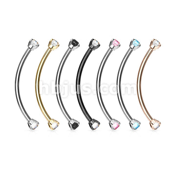 316L Surgical Steel Curved Barbell with Prong Set Round CZ Ends for... - Image 11