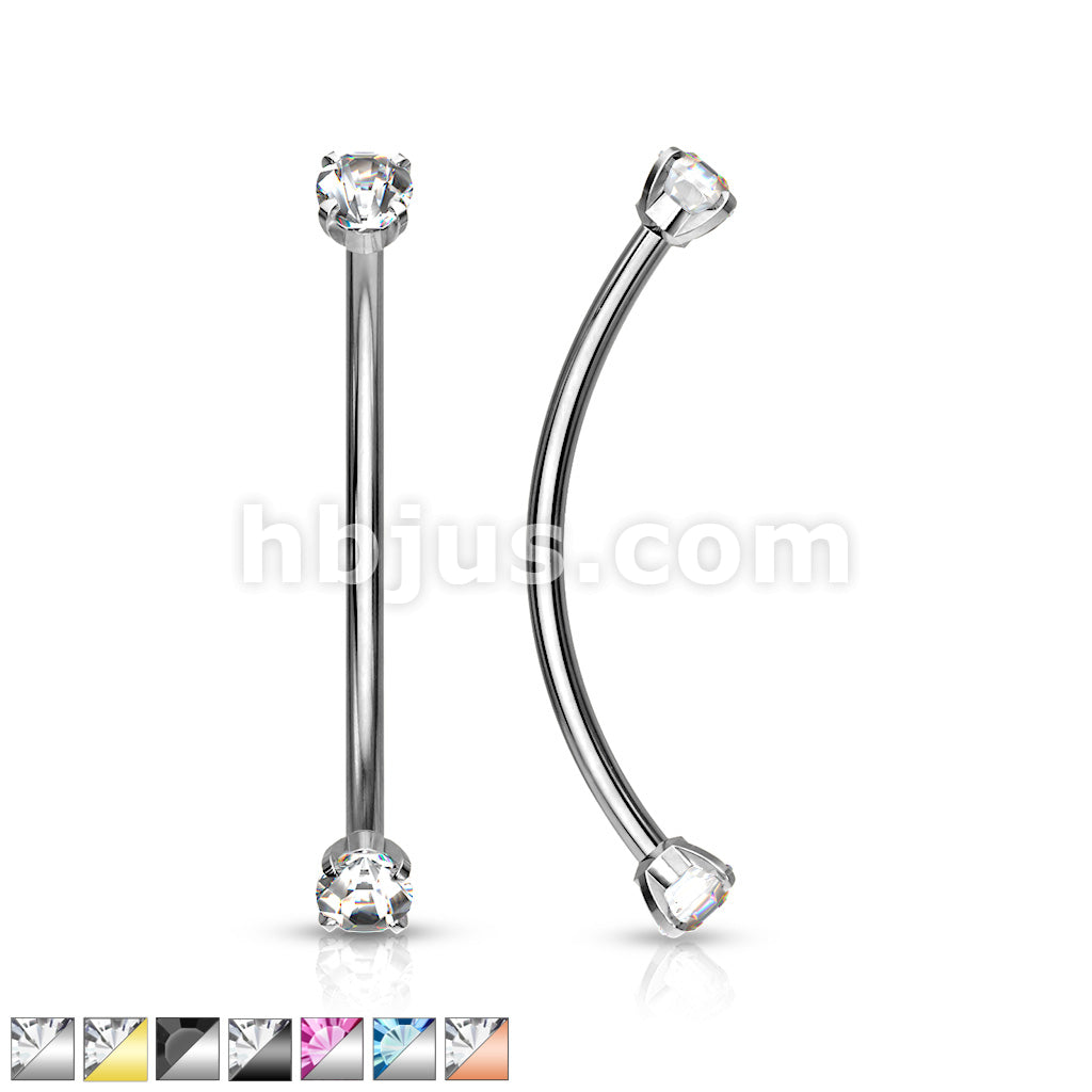 316L Surgical Steel Curved Barbell with Prong Set Round CZ Ends for... - Image 2