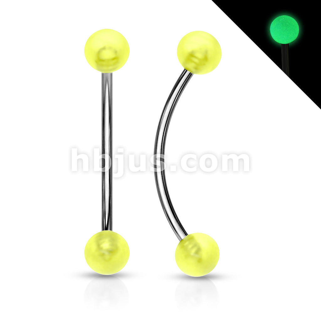 316L Surgical Steel Curved Barbell with Glow in the Dark Ball Ends for... - Image 5