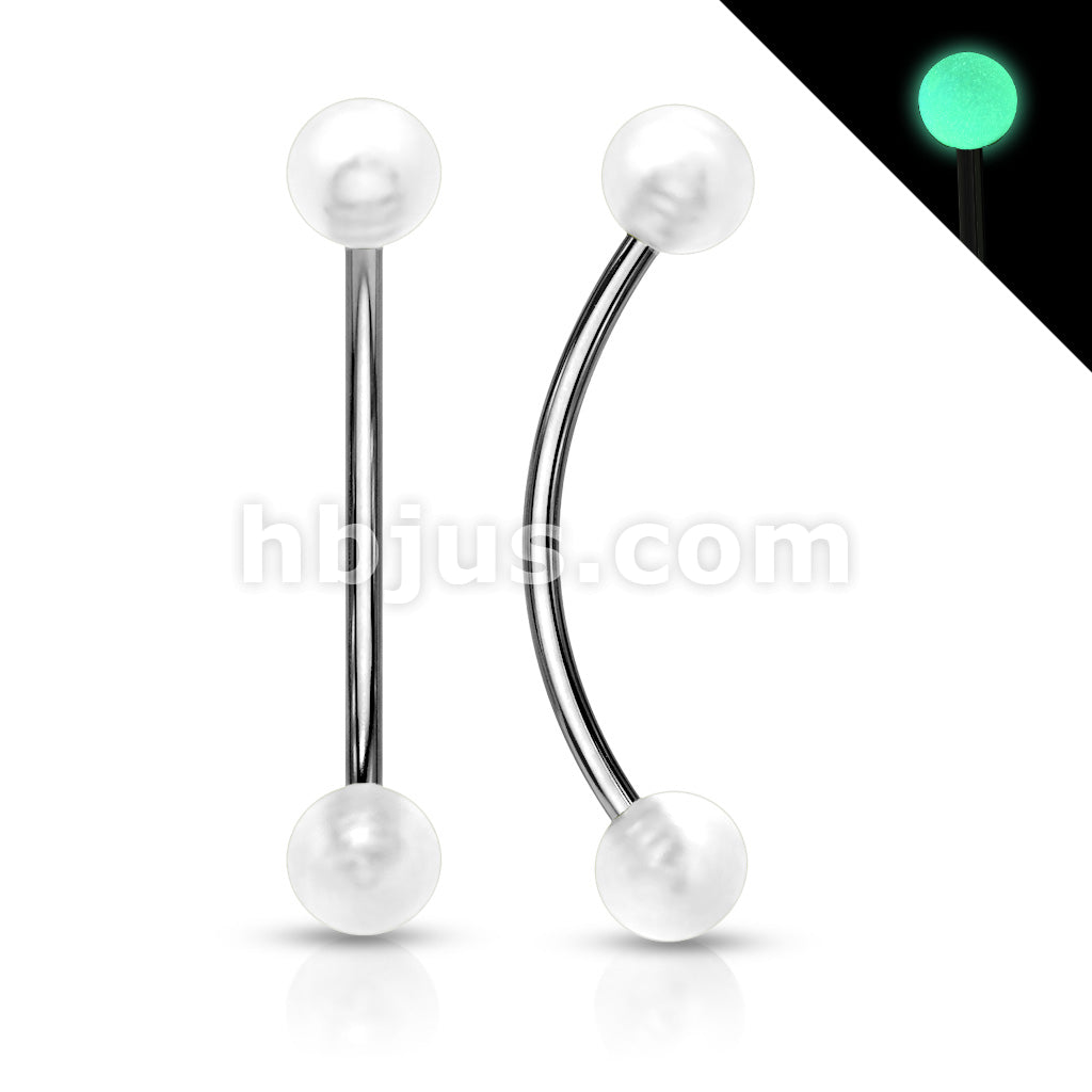 316L Surgical Steel Curved Barbell with Glow in the Dark Ball Ends for... - Image 6