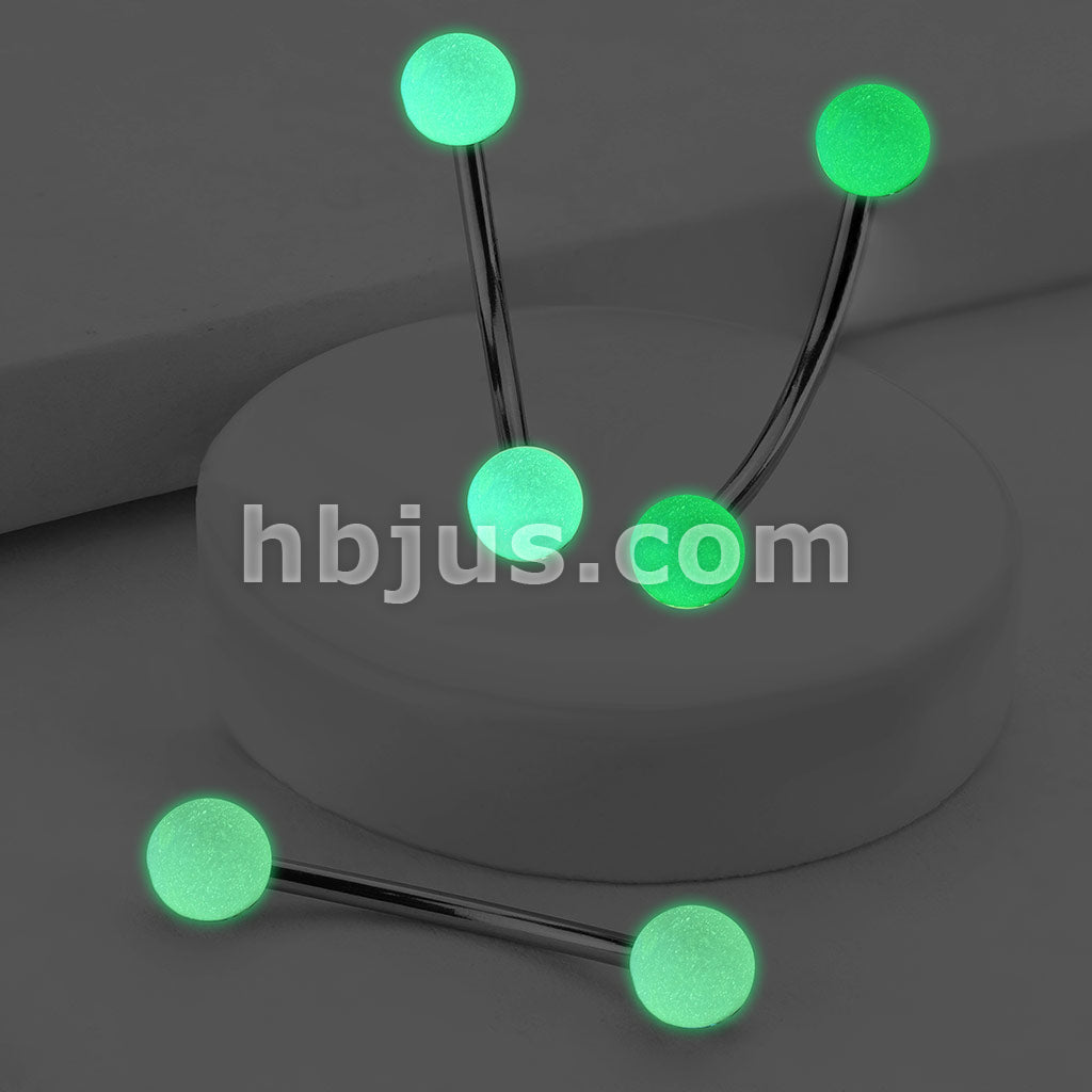 316L Surgical Steel Curved Barbell with Glow in the Dark Ball Ends for... - Image 2