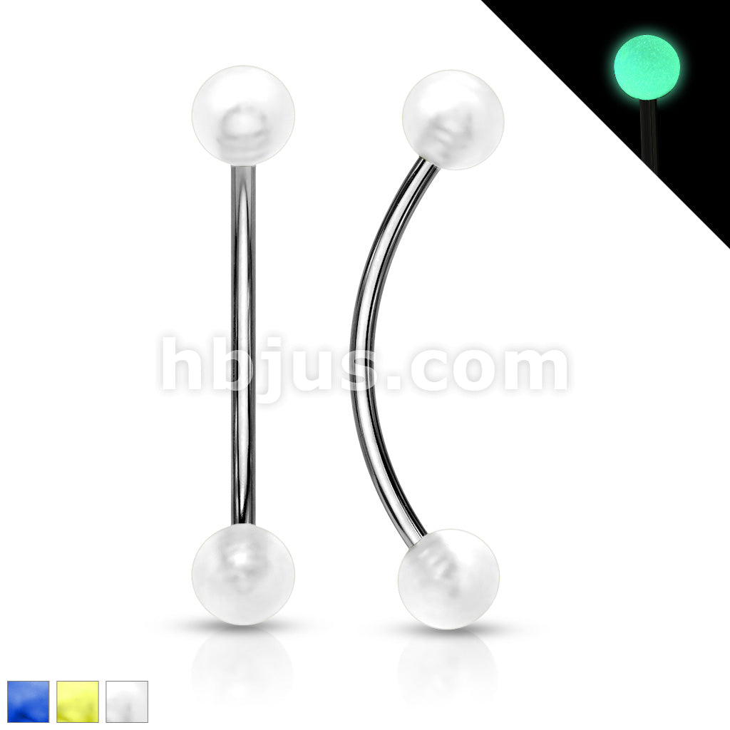316L Surgical Steel Curved Barbell with Glow in the Dark Ball Ends for... - Image 3