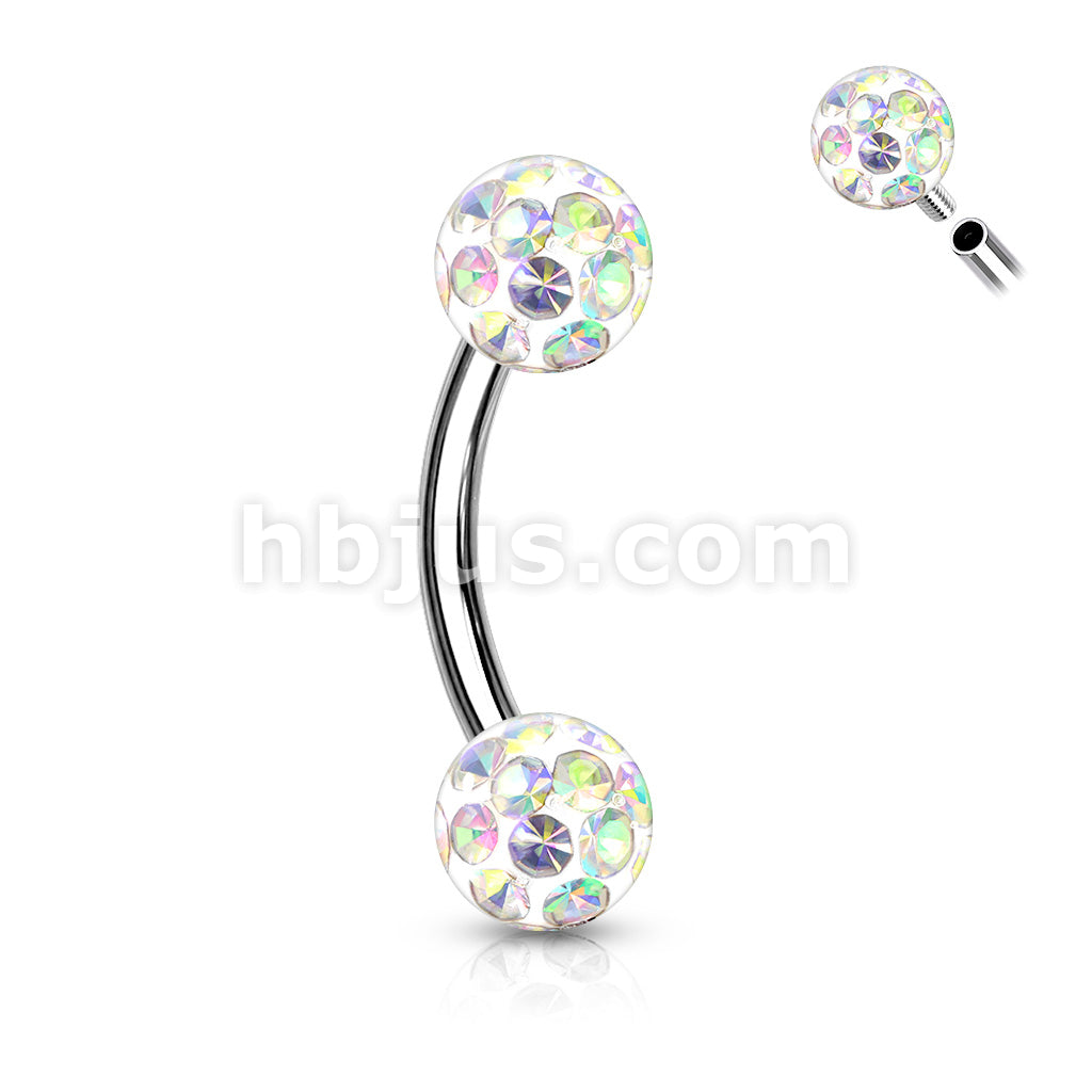 Internally Threaded 316L Surgical Steel Curved Eyebrow Barbells with... - Image 3