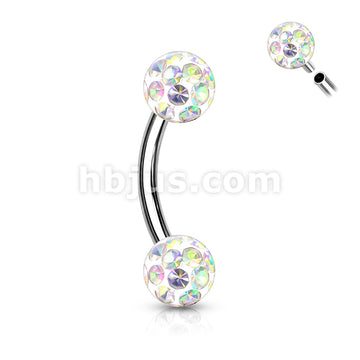 Internally Threaded 316L Surgical Steel Curved Eyebrow Barbells with... - Image 3