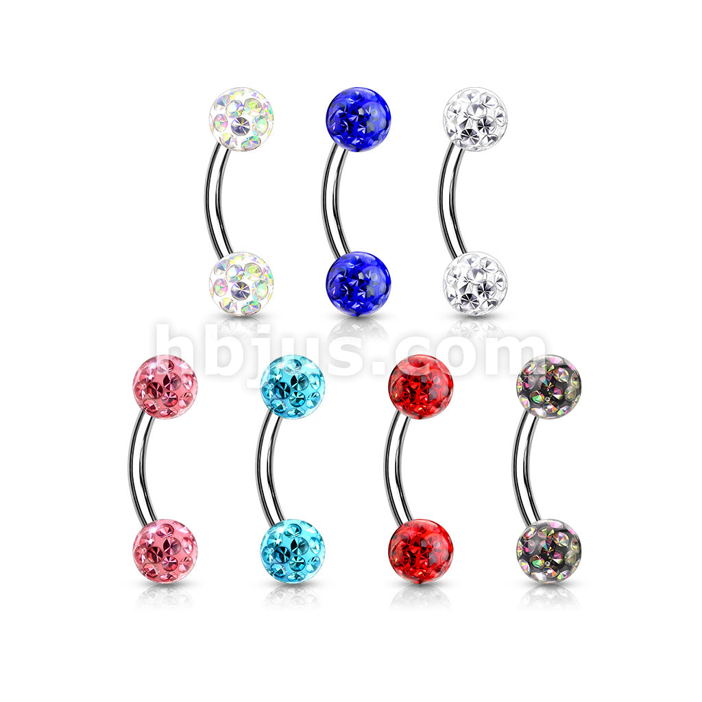 Internally Threaded 316L Surgical Steel Curved Eyebrow Barbells with... - Image 11