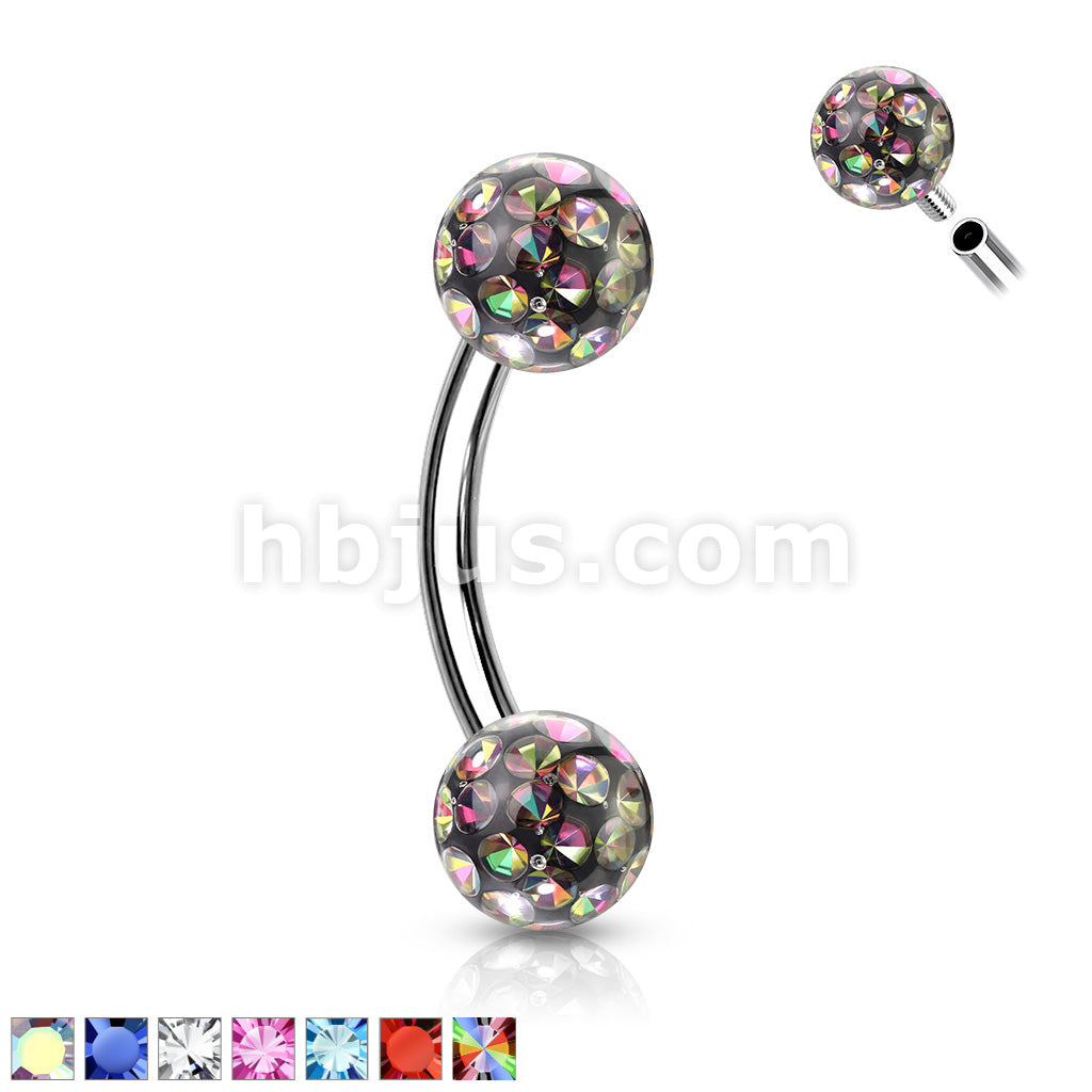 Internally Threaded 316L Surgical Steel Curved Eyebrow Barbells with... - Image 2