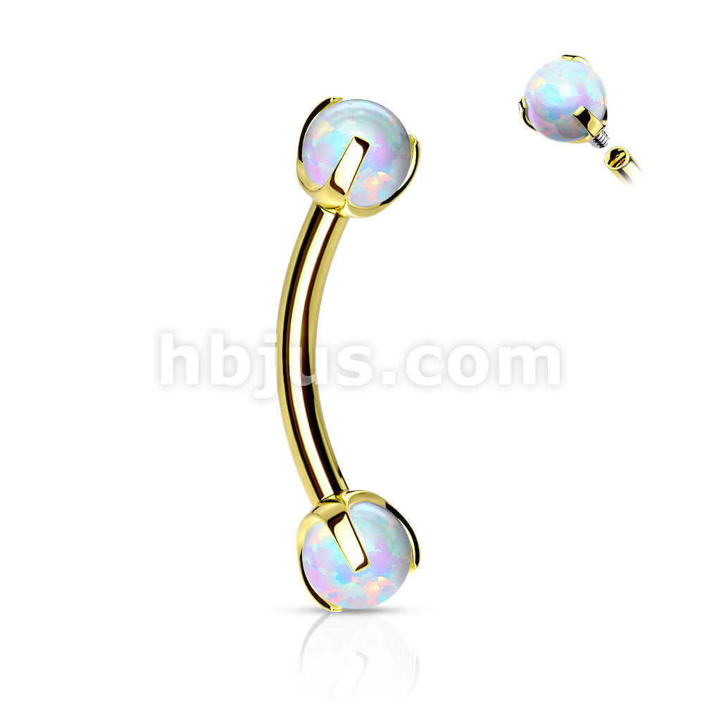Claw Set Opals on Internally Threaded 316L Surgical Steel Eyebrow Barbells - Image 3